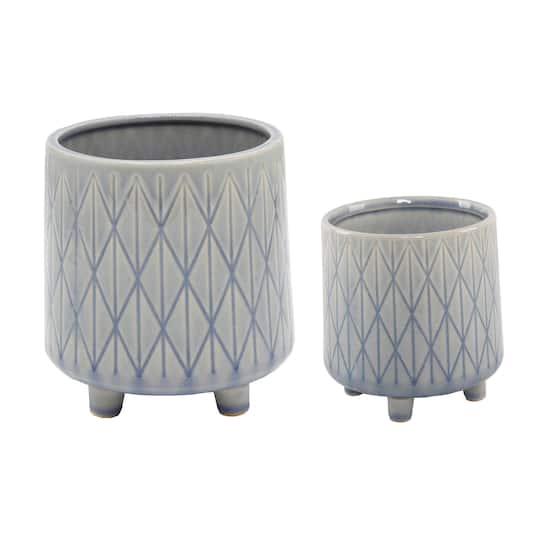 Flora Bunda® Glass Blue Diamond Line Ceramic Planter with Legs Set